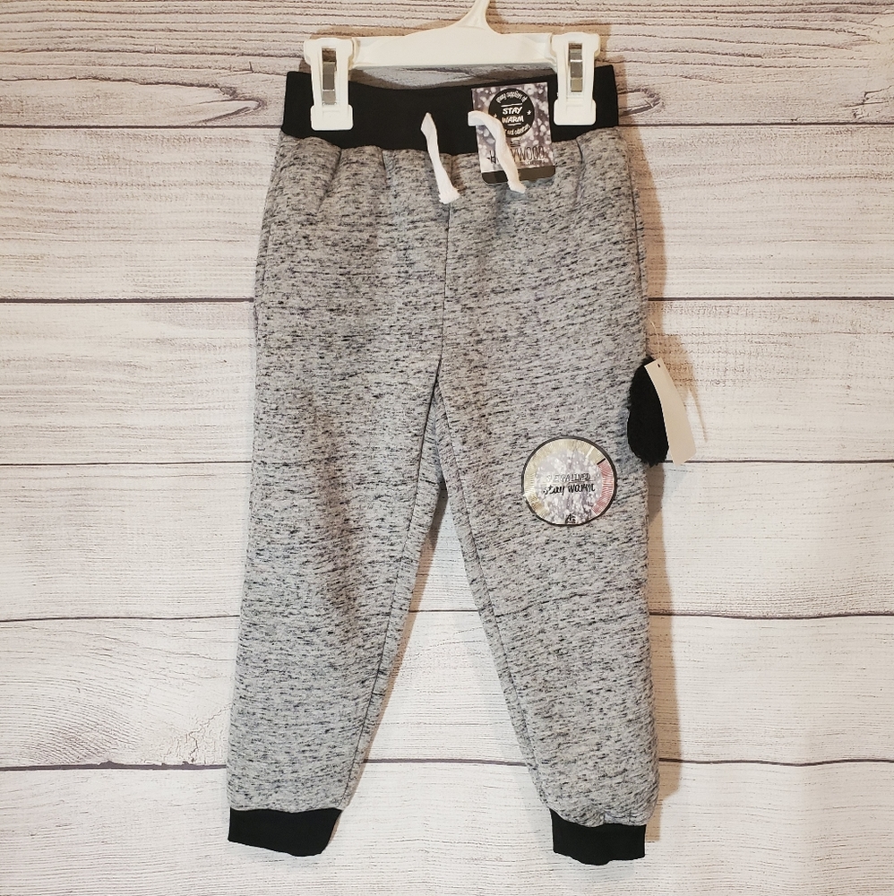 Toddler Boys Sherpa Lined Grey Joggers- 3T